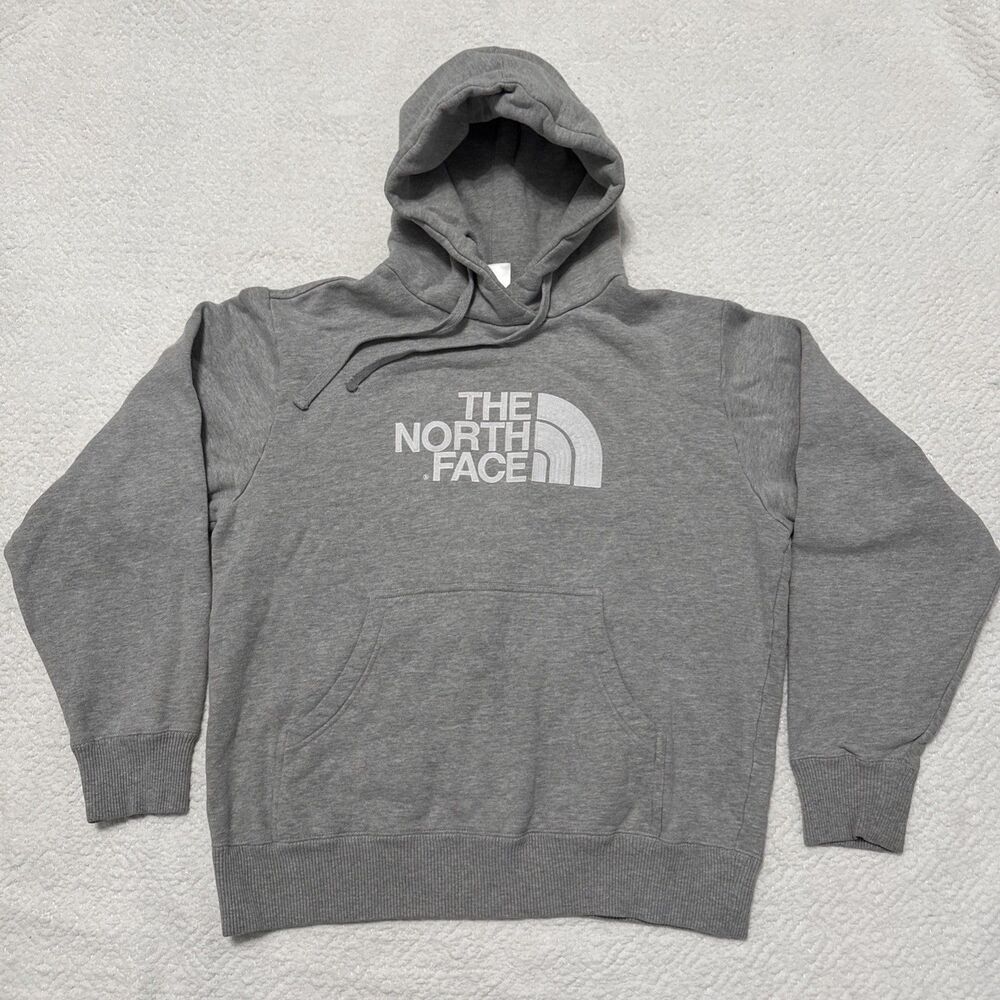 The North Face Hoodie Mens Medium Gray Pullover Sweatshirt Big Logo Grey